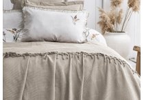 Постельное белье Washed Cotton Saheser - Eveline Bej с вышивкой и покрывалом пике (Turkey), евро